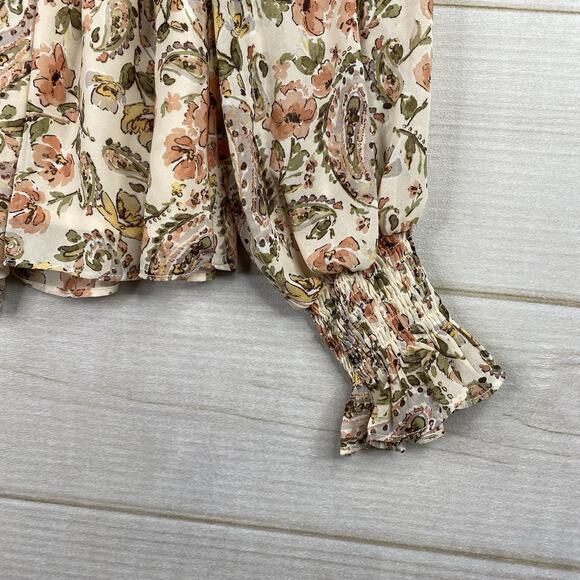 Fate Top Womens M Cream Floral Smocked Mock Neck Pullover Flowy Boho Cottage NWT - Picture 2 of 10